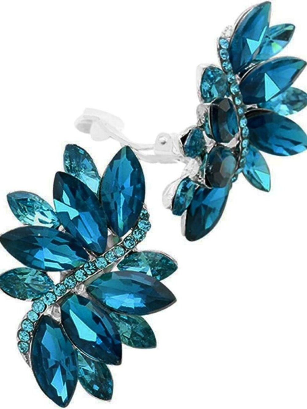 Dazzling Crystal Leaf Cluster Statement Clip-On Earrings - 1.87" Elegant Jewelry